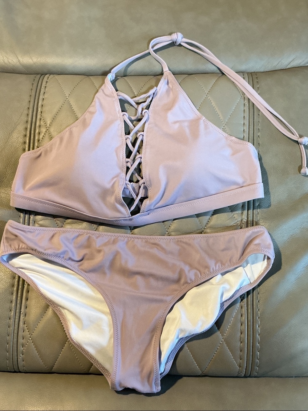 PINK Victoria's Secret Lavender Lace-Up High-Neck Bikini